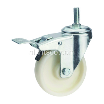 Threaded Stam Plate Industrial White PP Brake Casters